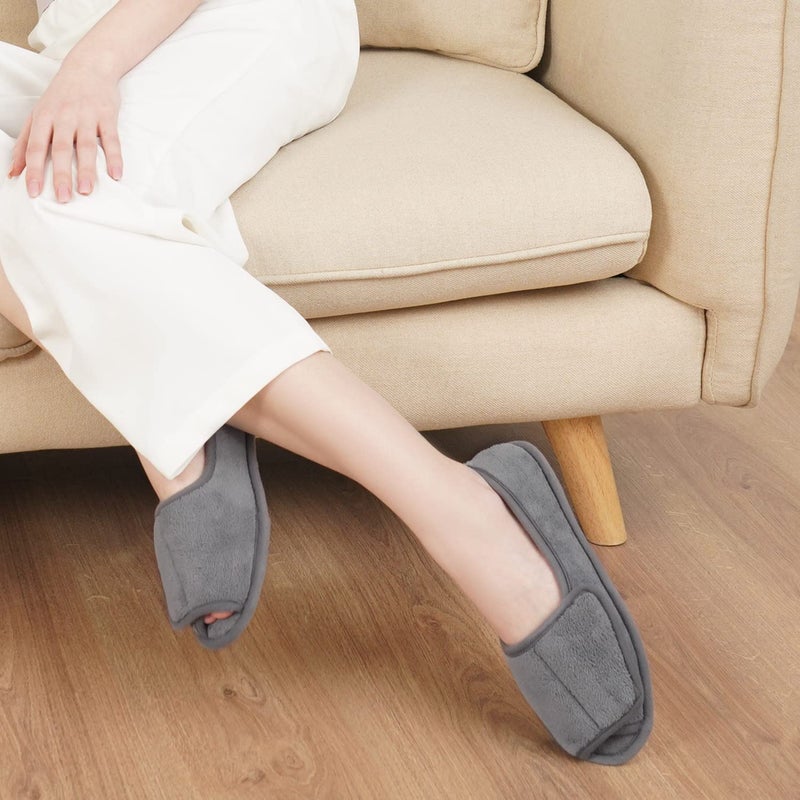 Git-up Women Diabetic Slippers/W Arthritis Edema Adjustable Closure Memory Foam House Shoes Open Toe 7#,Black.. - Image 2
